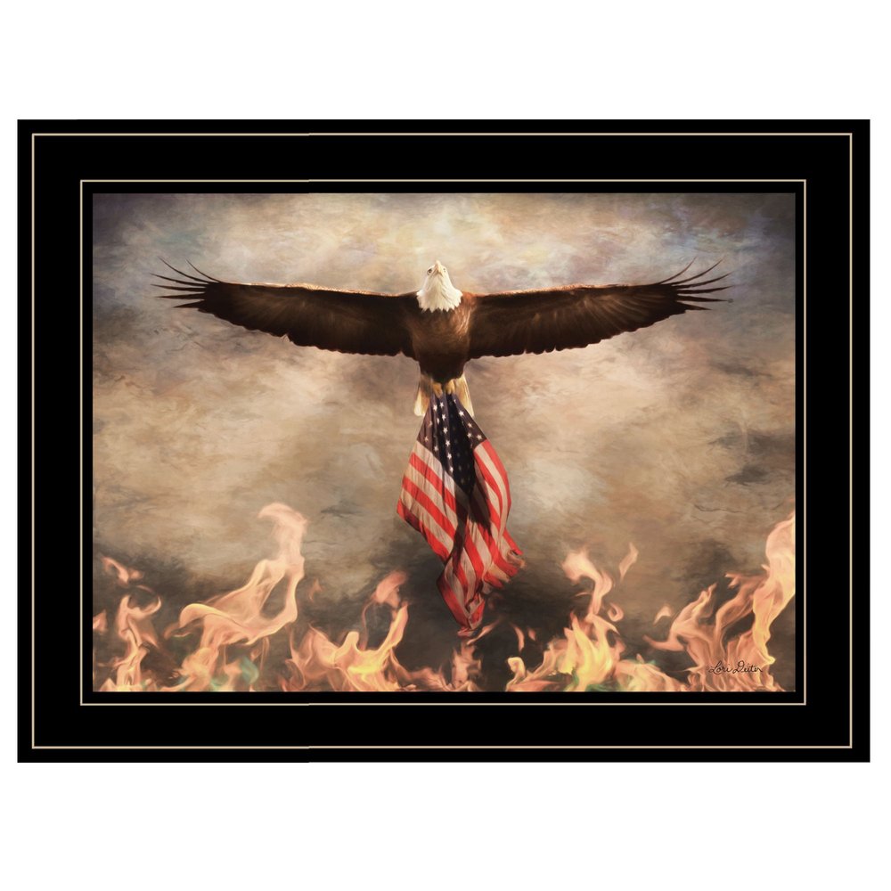 Bald Eagle Rescues The Flag Black Framed Print Wall Art