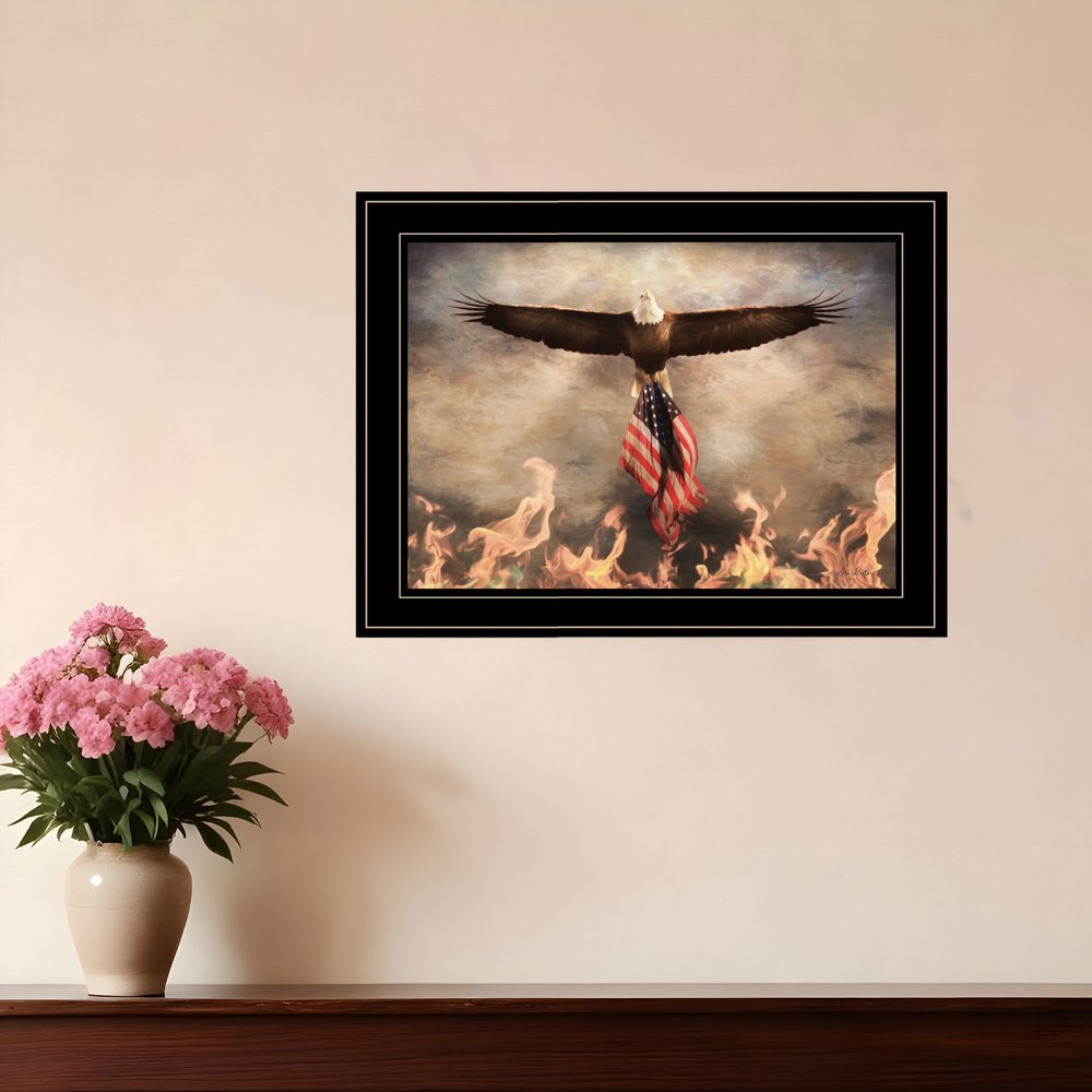 Bald Eagle Rescues The Flag Black Framed Print Wall Art