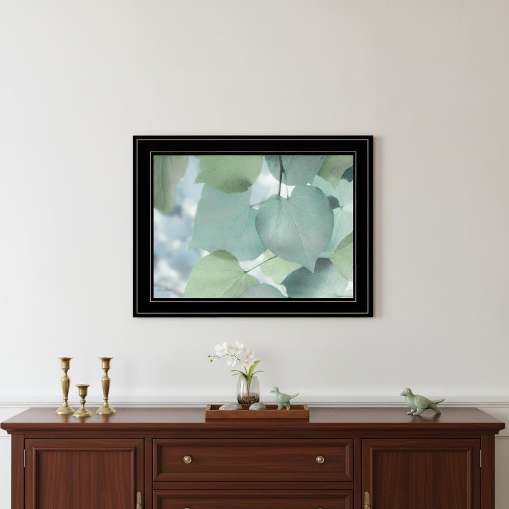 Aqua Leaves 2 Black Framed Print Wall Art