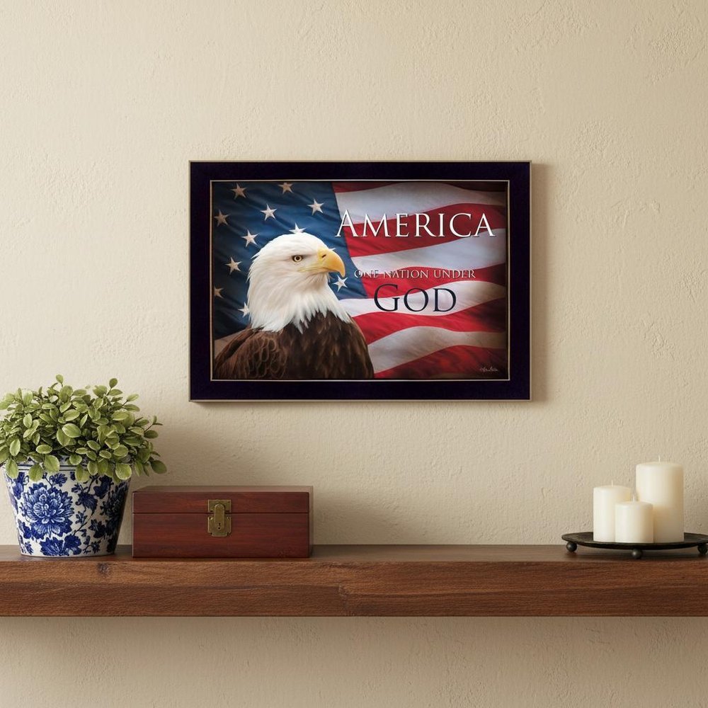 One Nation Under God Flag Black Framed Print Wall Art