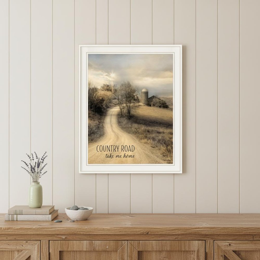 Country Road Take Me Home 1 White Framed Print Wall Art