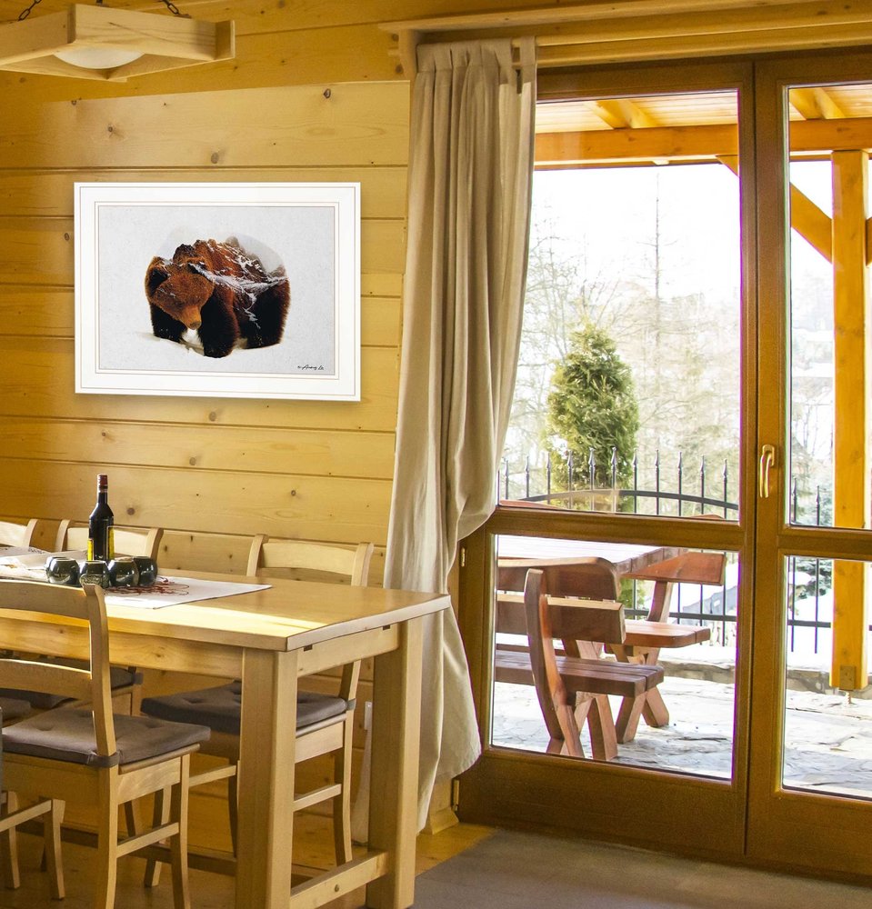 Bear in the Mountains 1 White Framed Print Wall Art