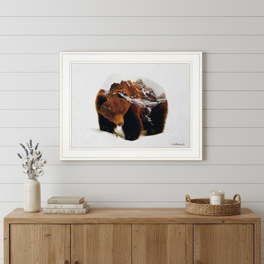 Bear in the Mountains 1 White Framed Print Wall Art
