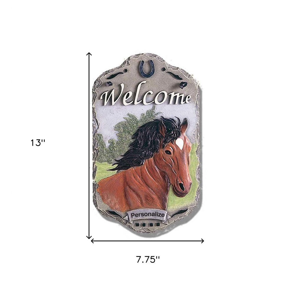 13" X 8" Gray Black And Brown Horse Welcome Resin Wall Decor
