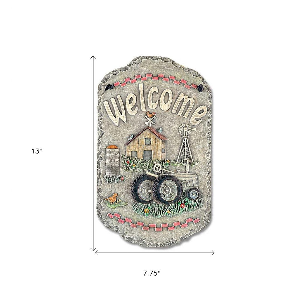 13" X 8" Gray And Beige Polyresin Welcome Sign Wall Decor