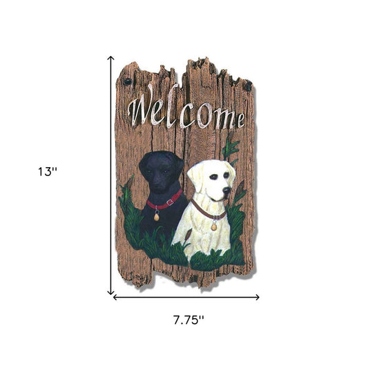 13" X 8" Brown Black And Yellow Dog Welcome Polyresin Wall Decor