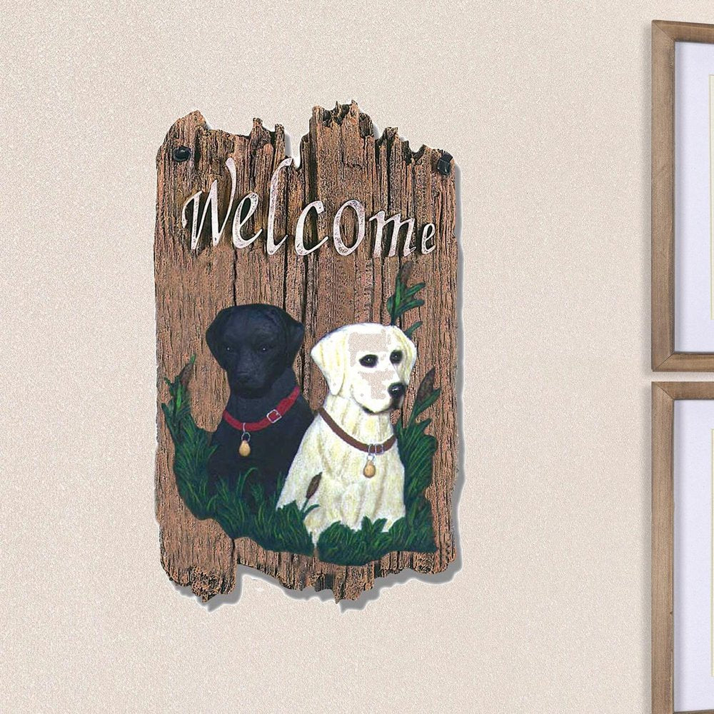 13" X 8" Brown Black And Yellow Dog Welcome Polyresin Wall Decor