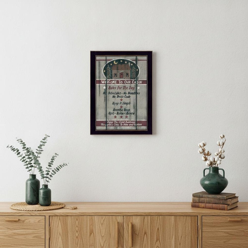 Cabin Rules 6 Black Framed Print Wall Art