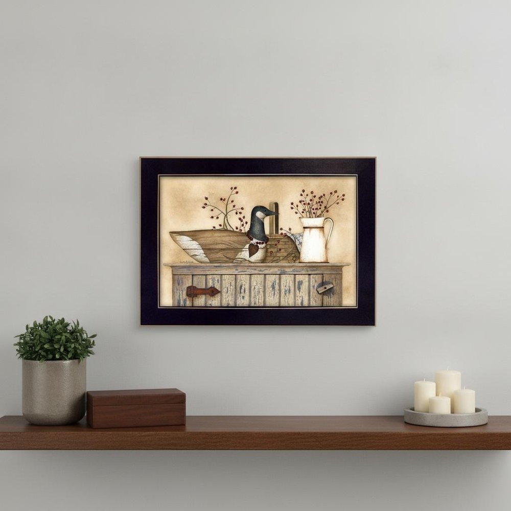 Duck and Berry Still Life Black Framed Print Wall Art