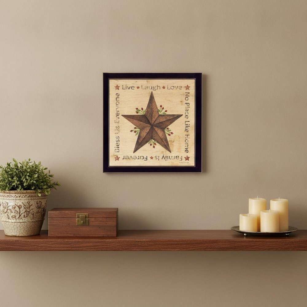 Live Laugh Love Barn Star Black Framed Print Wall Art