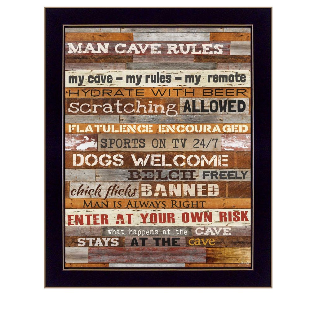 18" x 14" Man Cave Rules Black Framed Print Wall Art