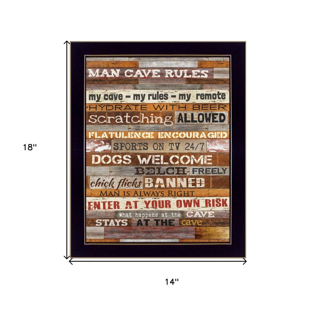 18" x 14" Man Cave Rules Black Framed Print Wall Art