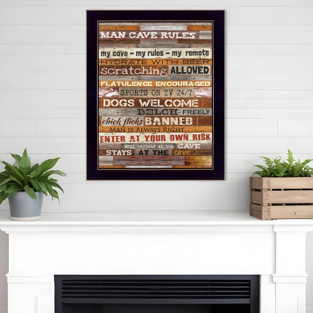 18" x 14" Man Cave Rules Black Framed Print Wall Art