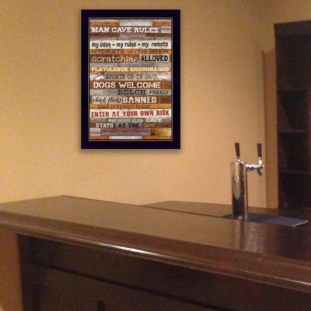 14" x 10" Man Cave Rules Black Framed Print Wall Art