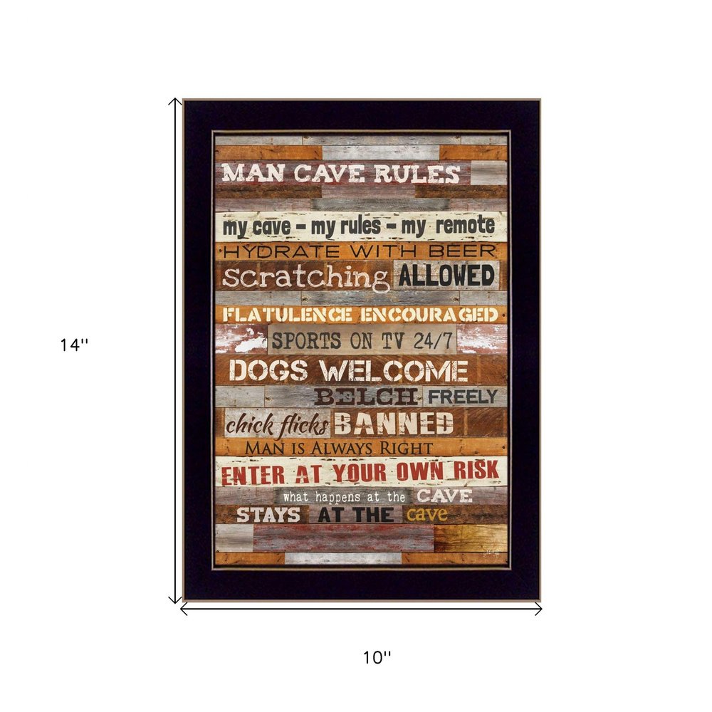 14" x 10" Man Cave Rules Black Framed Print Wall Art