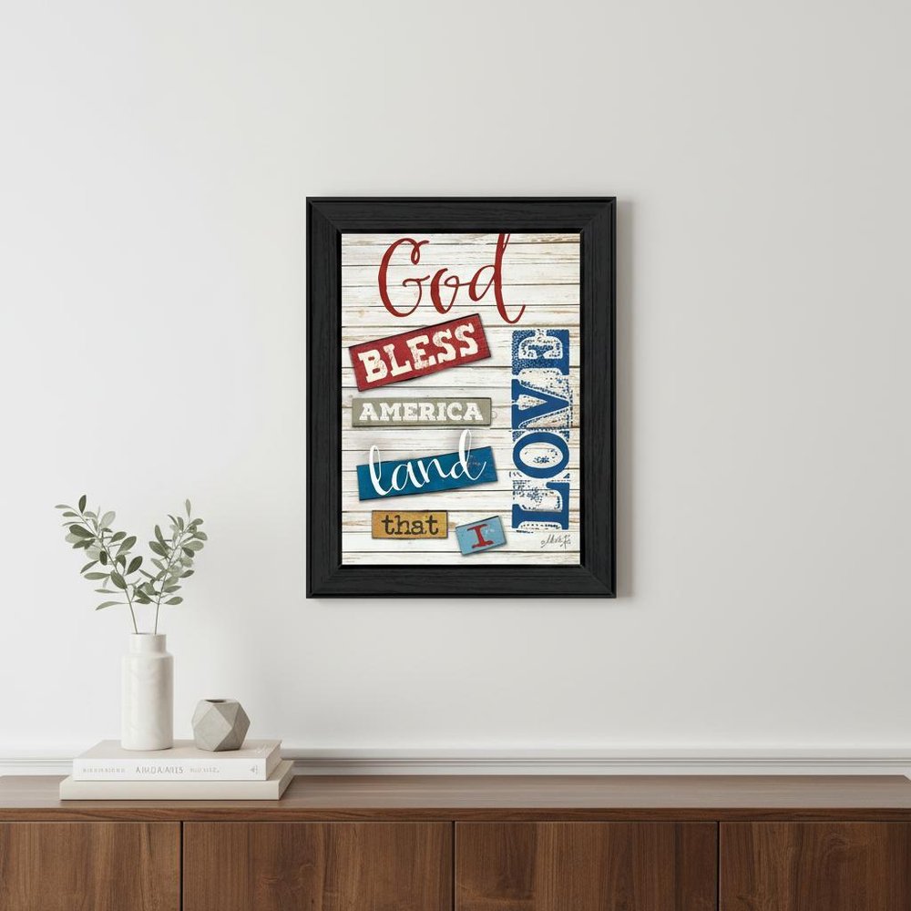 God Bless America Black Framed Print Wall Art