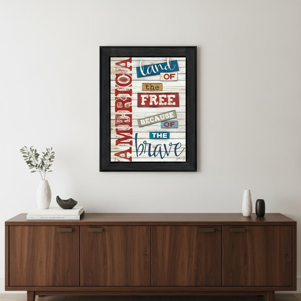 America Land of the Free Black Framed Print Wall Art