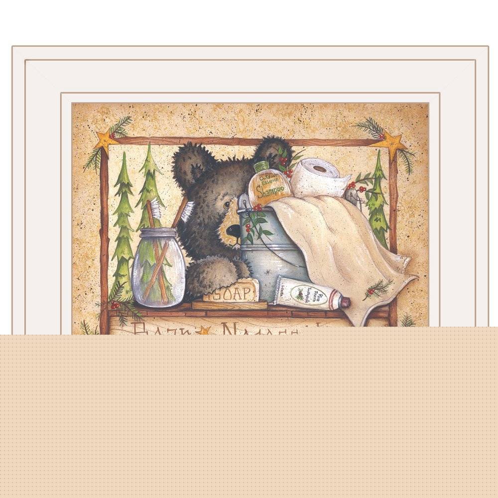 Bear Necessities 1 White Framed Print Bathroom Wall Art