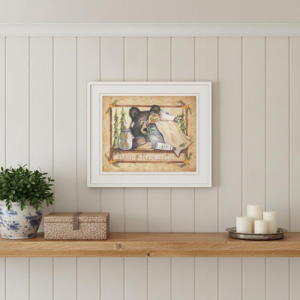 Bear Necessities 1 White Framed Print Bathroom Wall Art