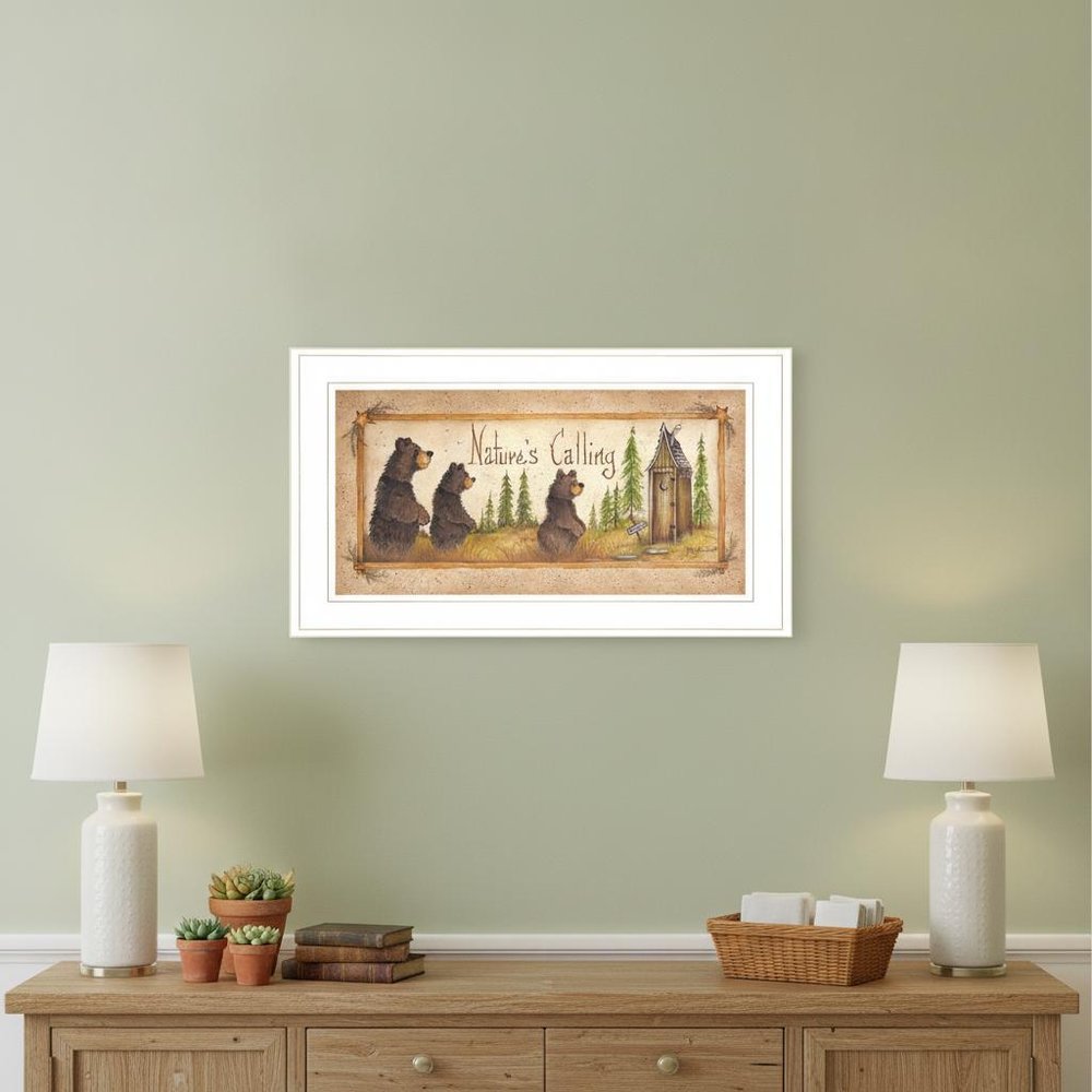 Natures Calling 2 White Framed Print Bathroom Wall Art