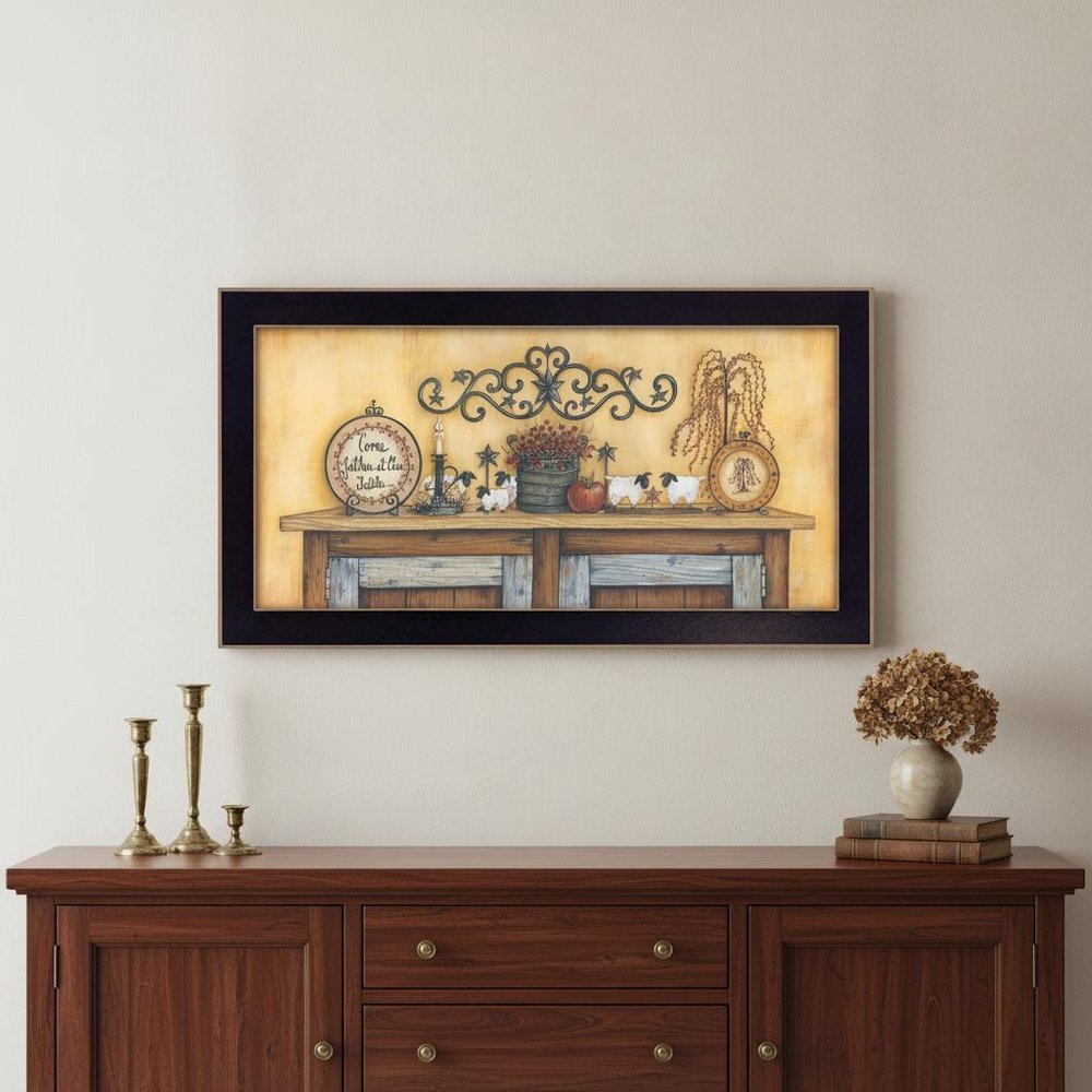 Come Gather at Our Table 2 Black Framed Print Wall Art