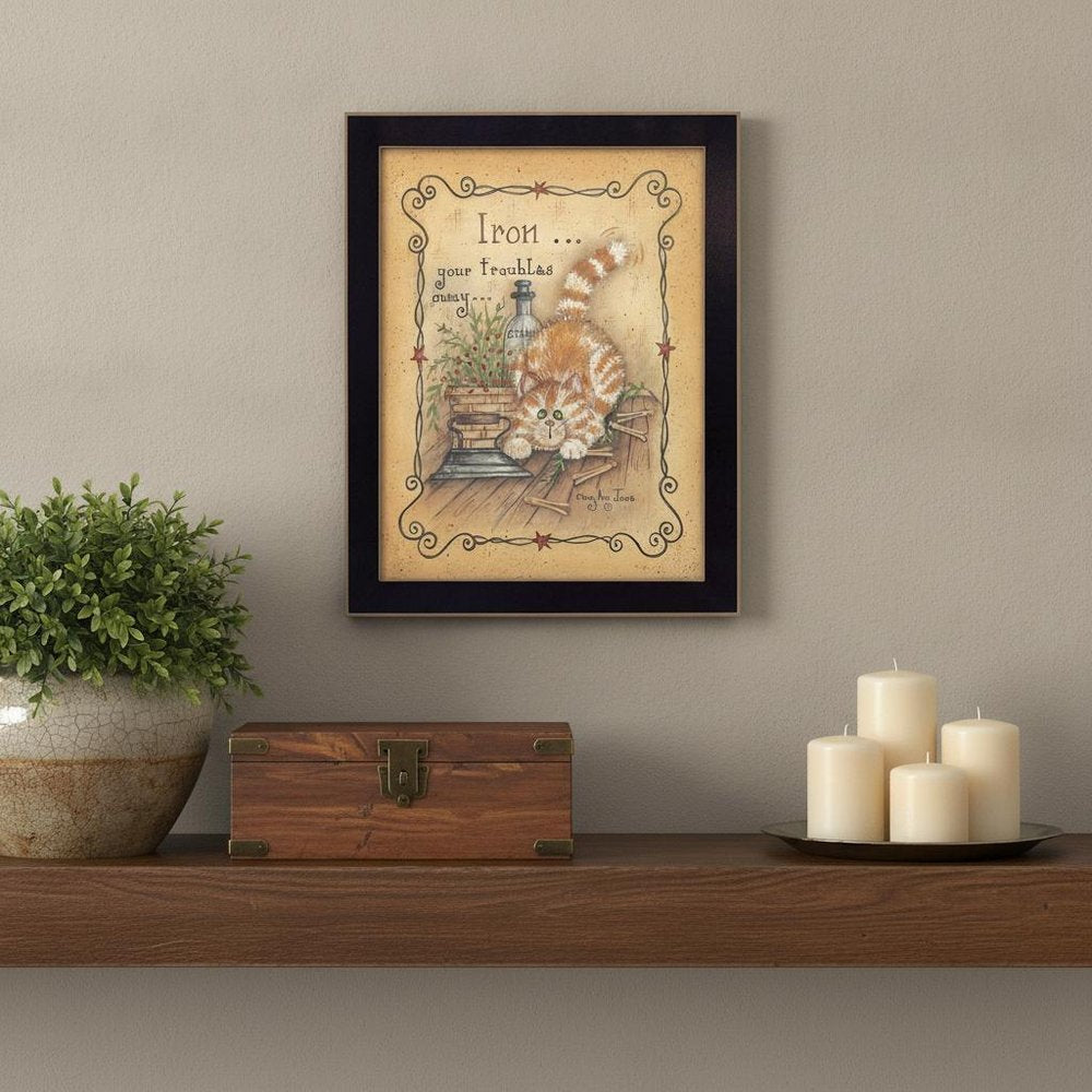 Iron Your Troubles Black Framed Print Laundry Wall Art