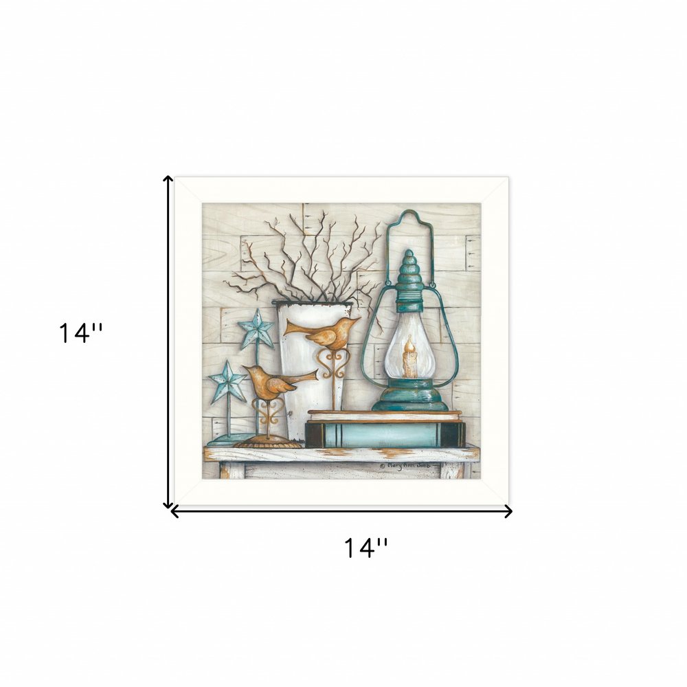 Lantern on Books 2 White Framed Print Wall Art