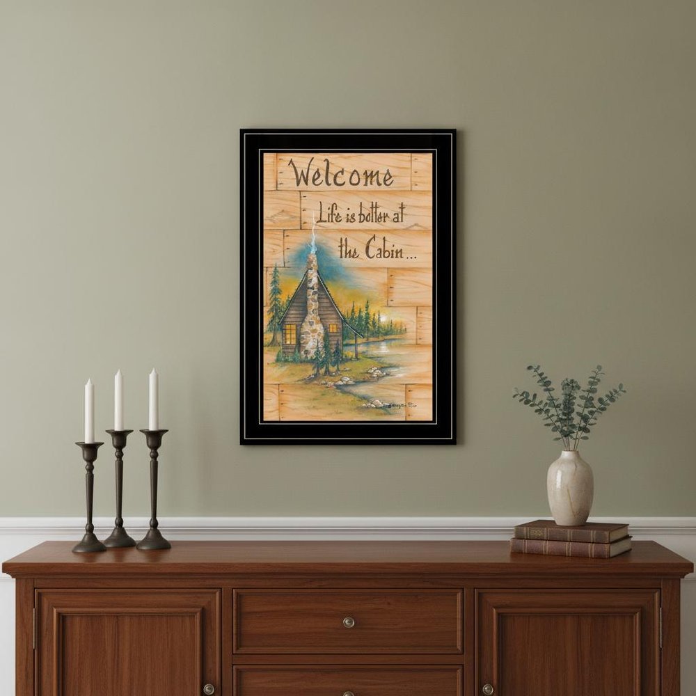 Life is Better at the Cabin 2 Black Framed Print Wall Art