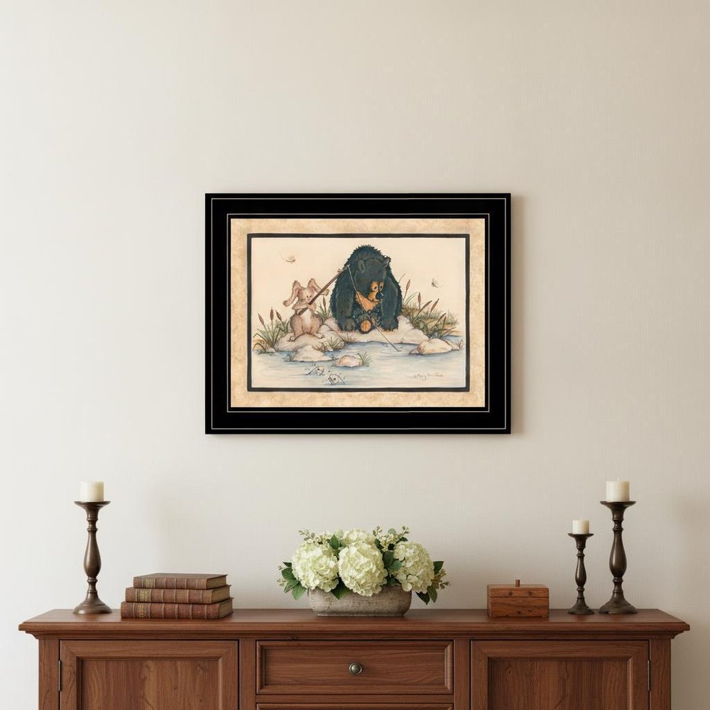 Gone Fishing 2 Black Framed Print Wall Art