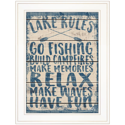 Lake Rules 1 White Framed Print Wall Art