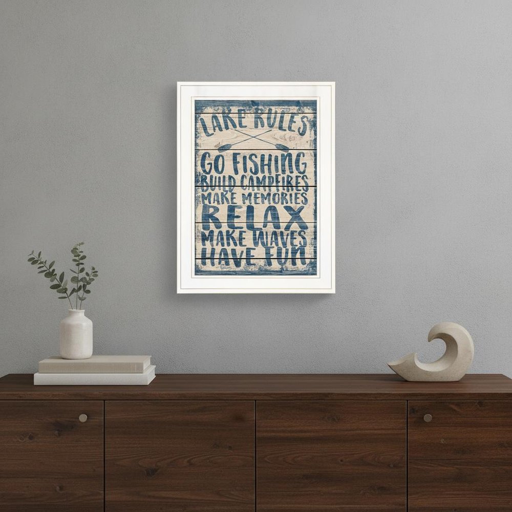 Lake Rules 1 White Framed Print Wall Art