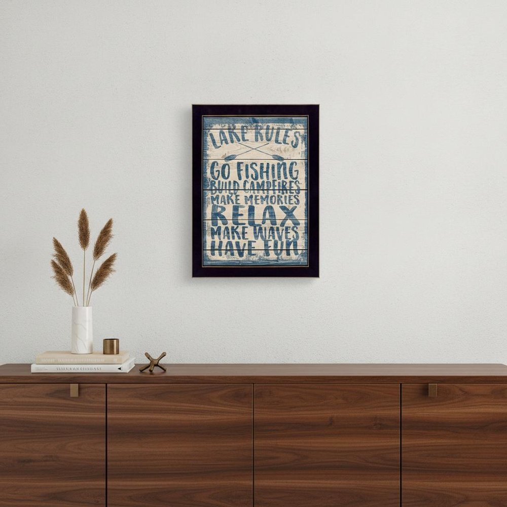 Lake Rules 2 Black Framed Print Wall Art