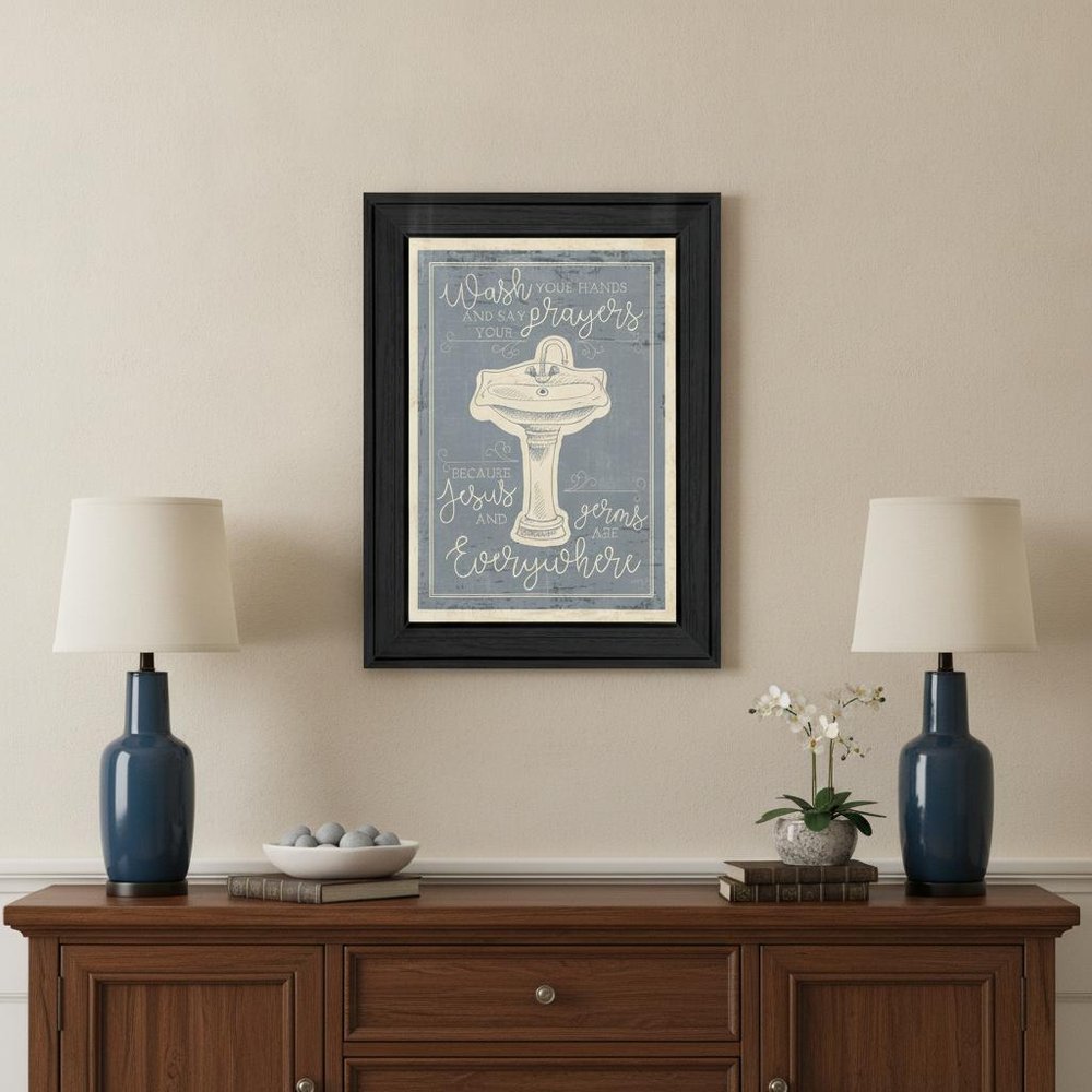 Wash Your Hands 7 Black Framed Print Bathroom Wall Art