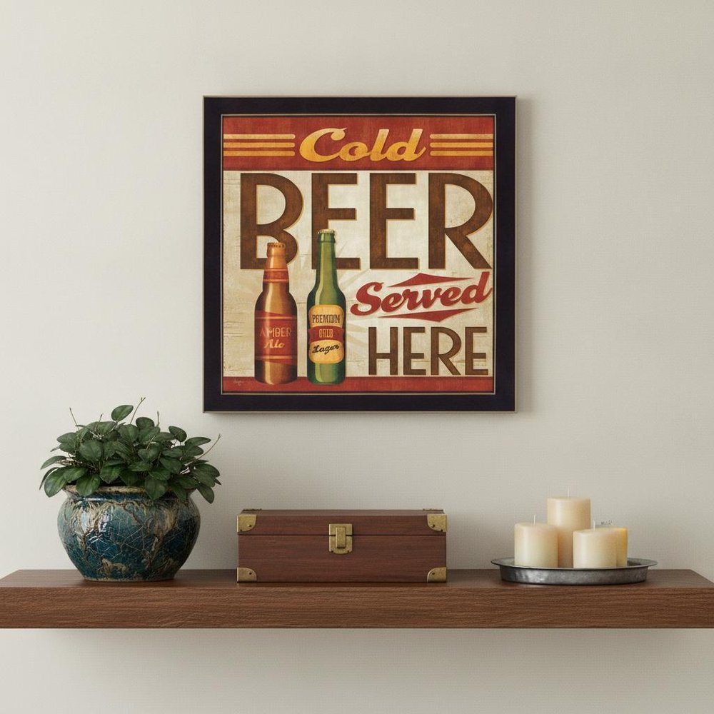 Cold Beer Served Here Black Framed Print Wall Art