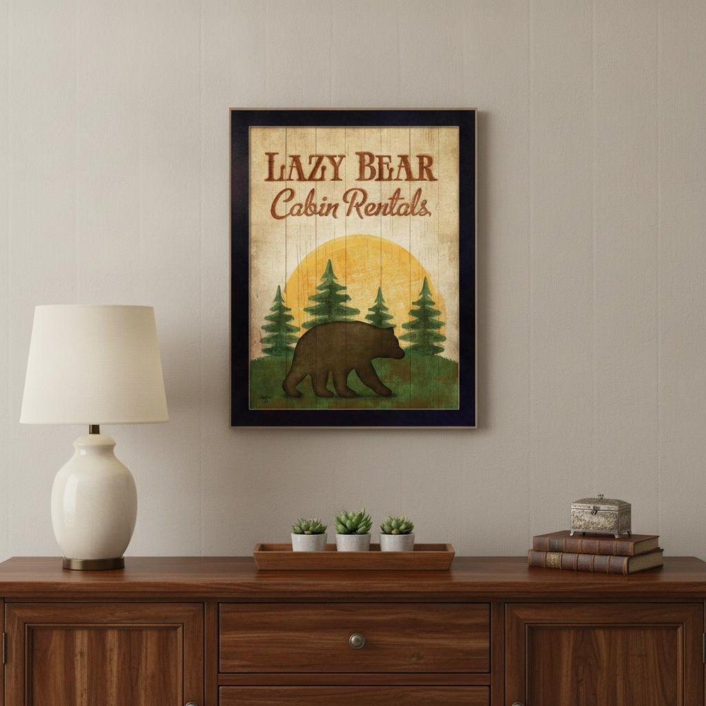 Lazy Bear 2 Black Framed Print Wall Art