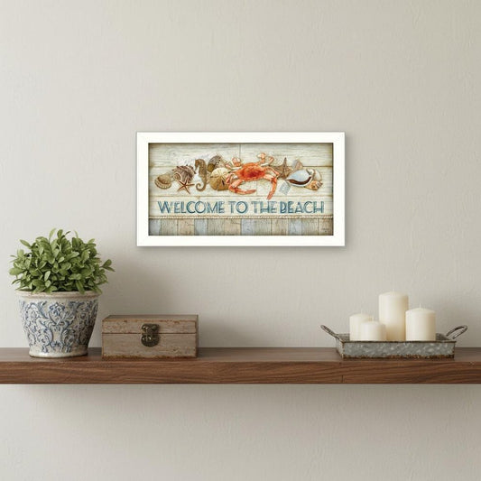 Welcome to the Beach White Framed Print Wall Art