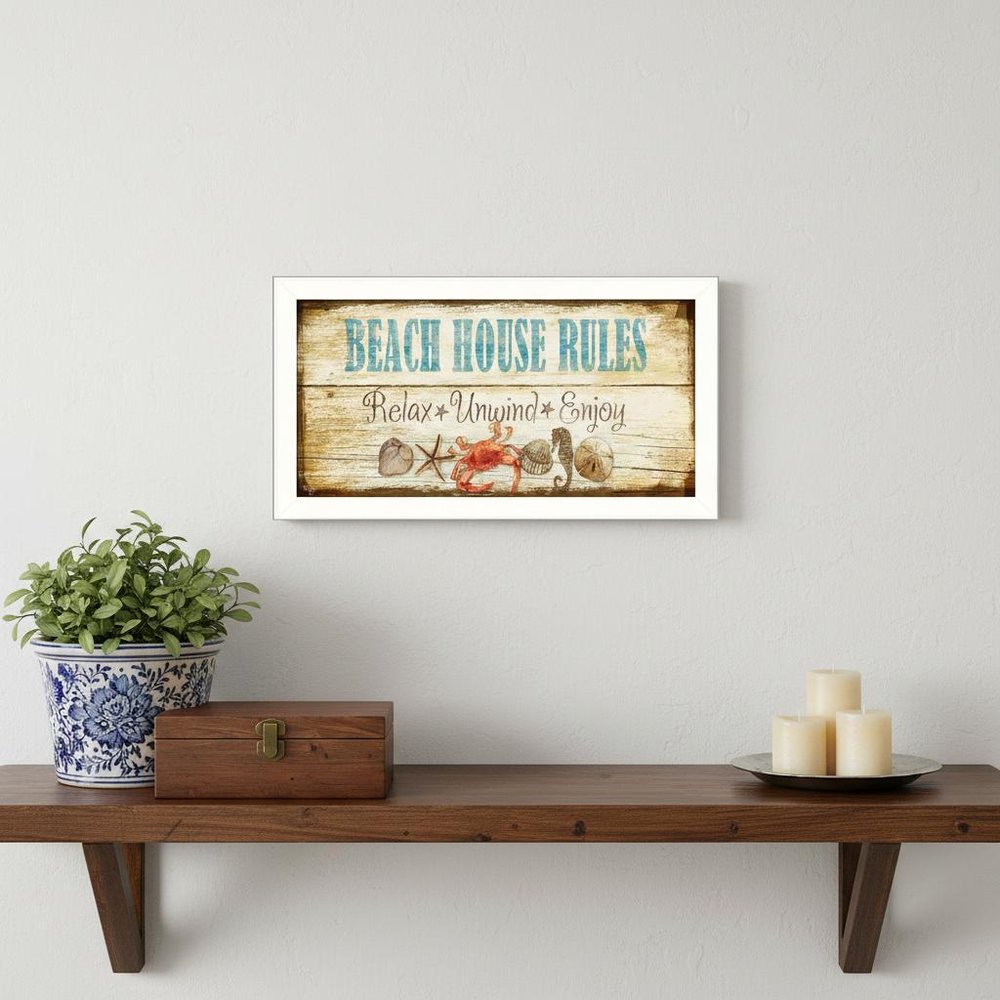 Beach House Rules White Framed Print Wall Art