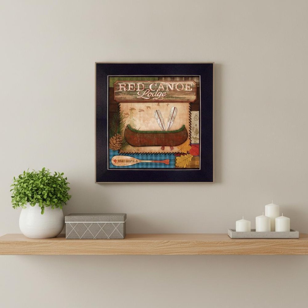 Red Canoe Lodge 1 Black Framed Print Wall Art