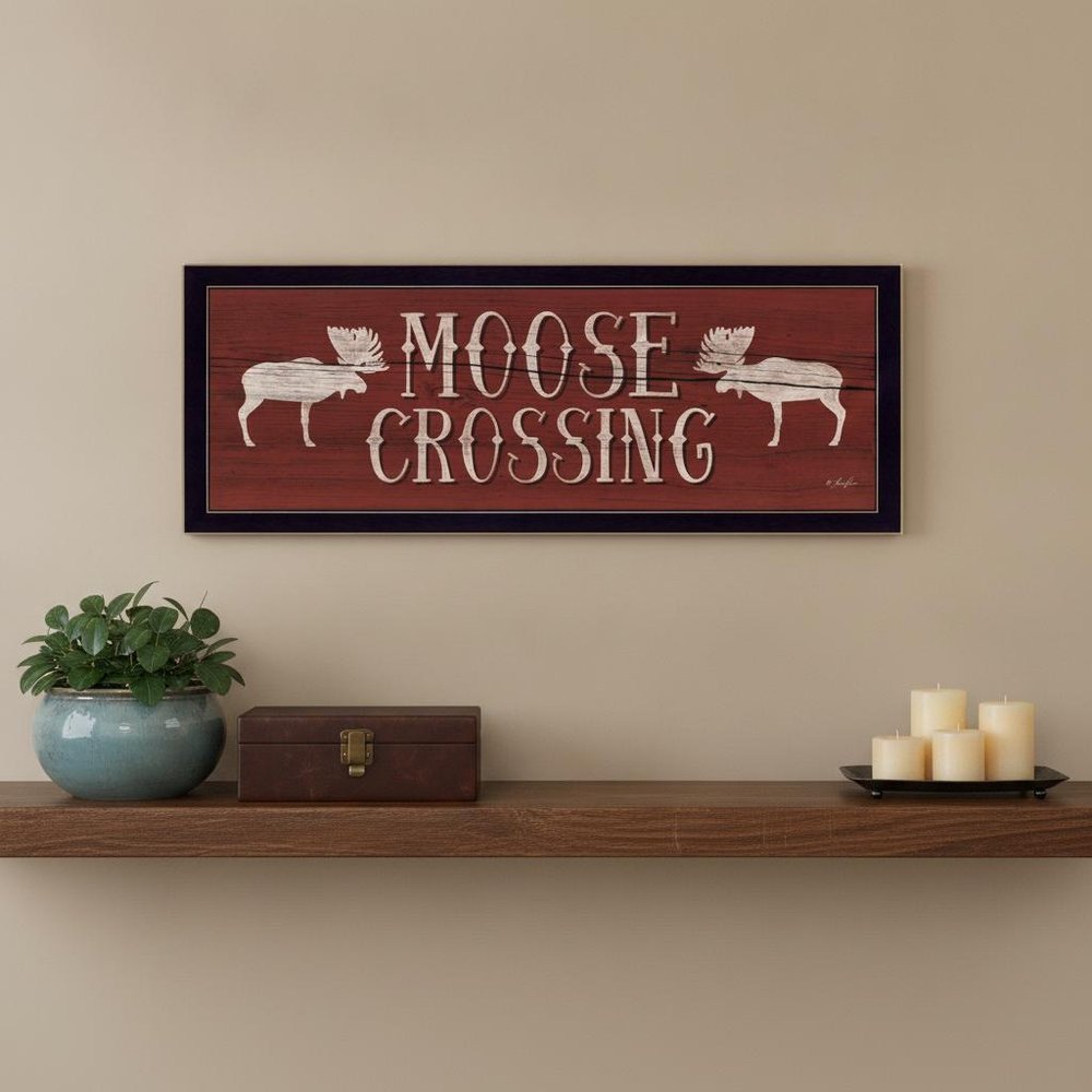 Moose Crossing Black Framed Print Wall Art