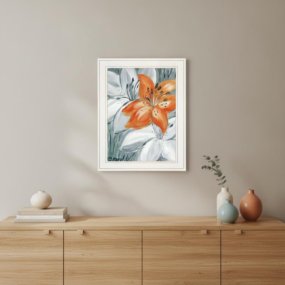 Tiger Lily in Orange 1 White Framed Print Wall Art