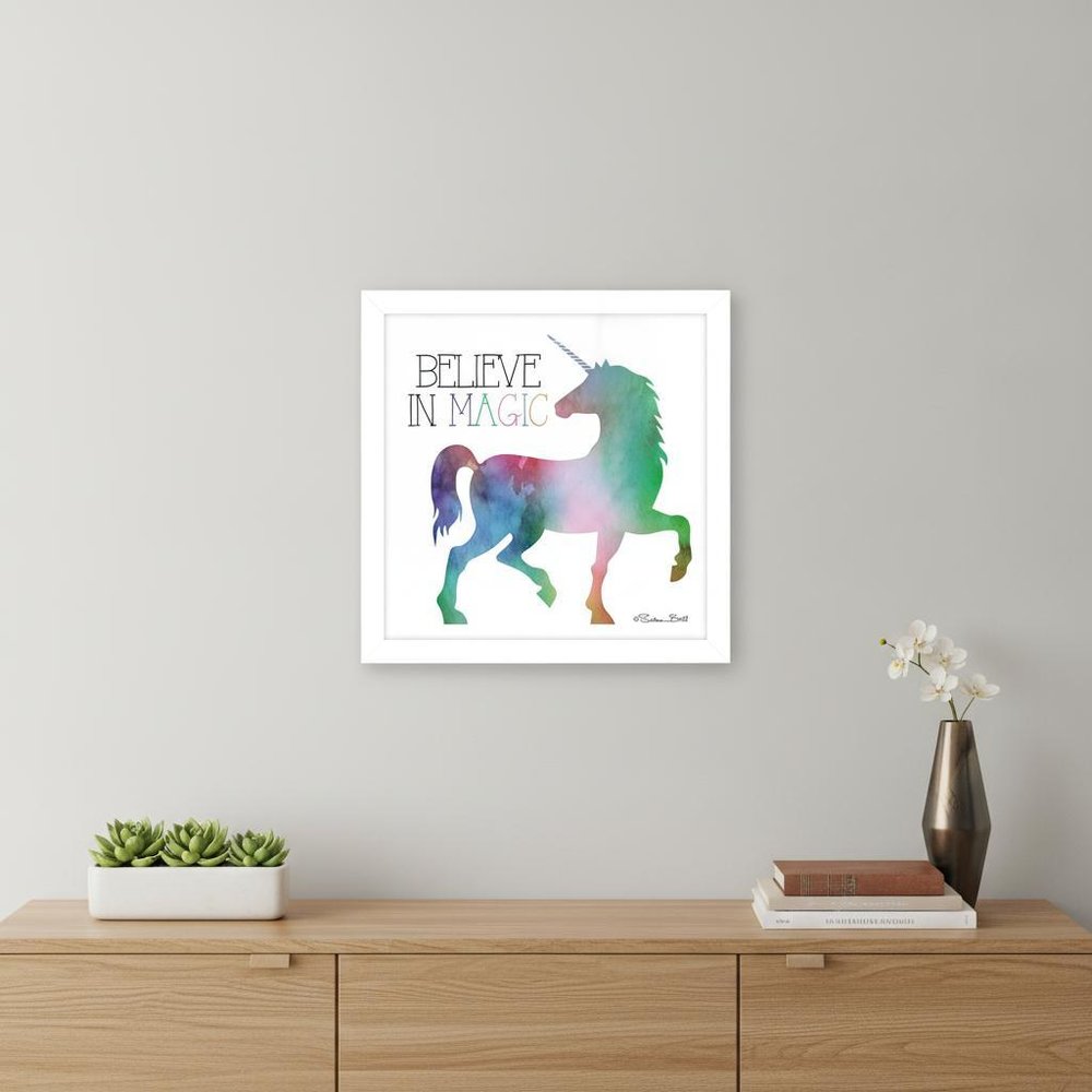 Believe in Magic Unicorn White Framed Print Wall Art