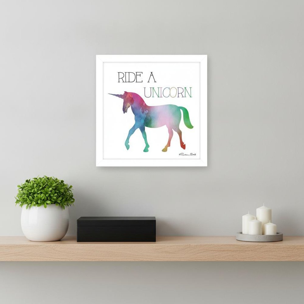Ride a Unicorn White Framed Print Wall Art