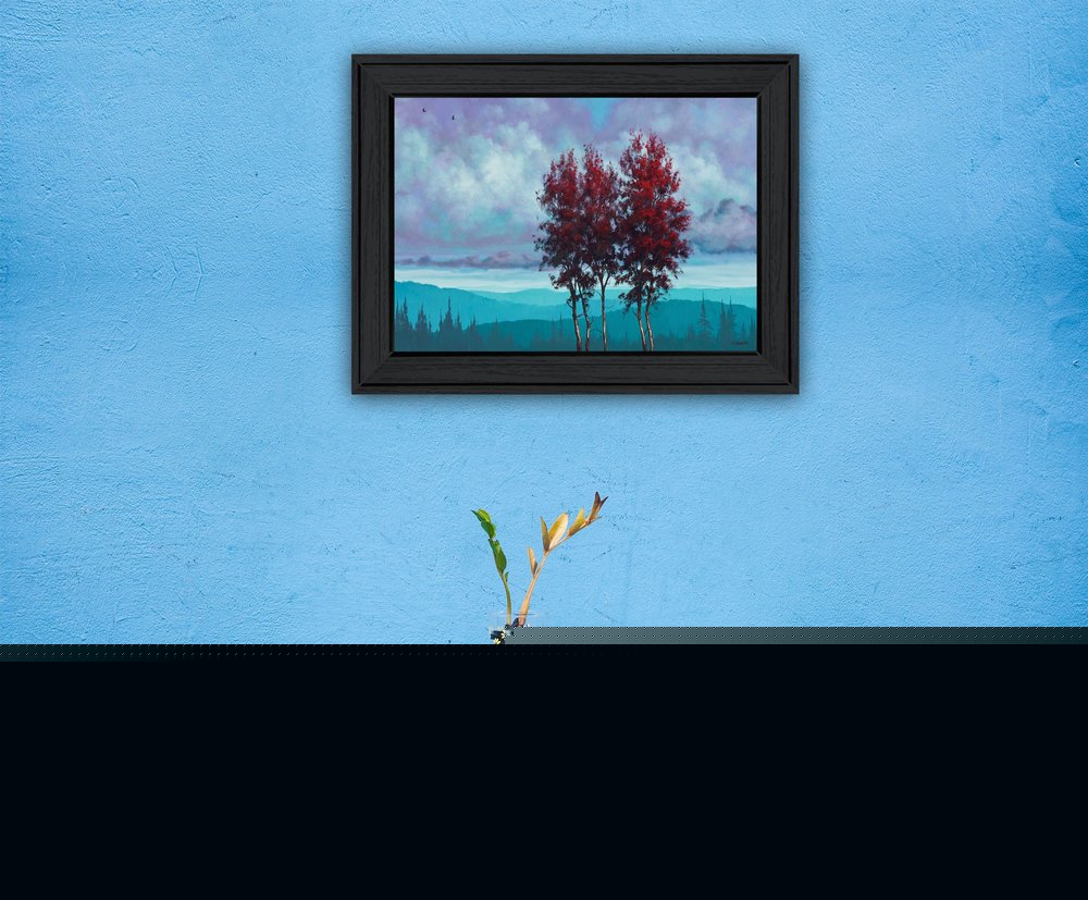 Two Red Trees 2 Black Framed Print Wall Art