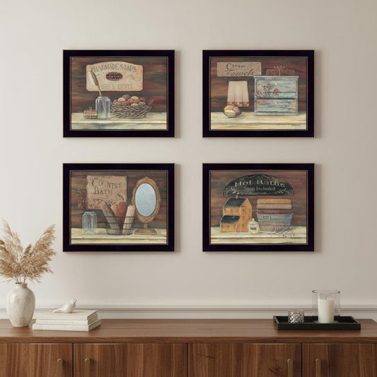 Set Of Four Bathroom COLLECTION I 3 Black Framed Print Bathroom Wall Art