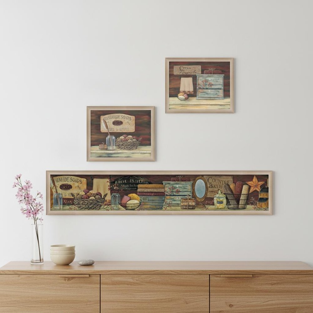Set Of Three COUNTRY BATH II 7 Brown Framed Print Bathroom Wall Art