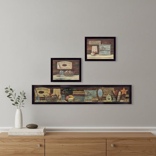 Set Of Three COUNTRY BATH II 9 Black Framed Print Bathroom Wall Art