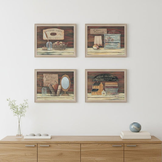 Set Of Four Bathroom II Brown Framed Print Bathroom Wall Art