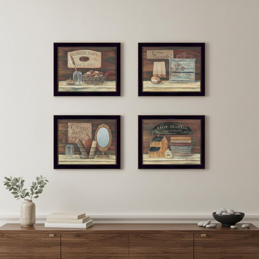 Set Of Four Bathroom Collection II 2 Black Framed Print Bathroom Wall Art