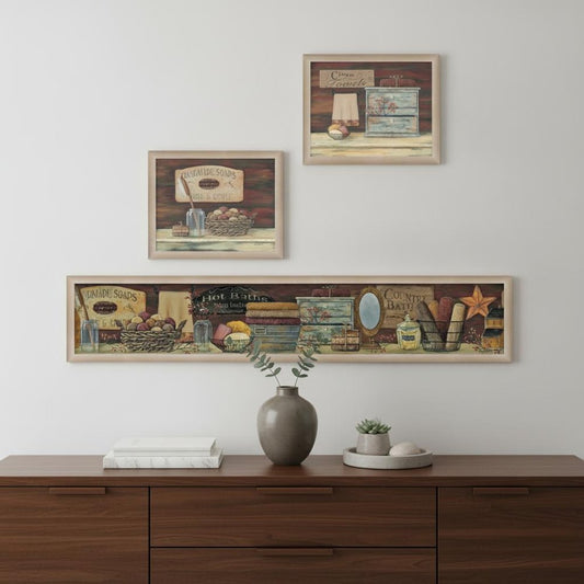 Set Of Three Country Bath I 2 Brown Framed Print Bathroom Wall Art