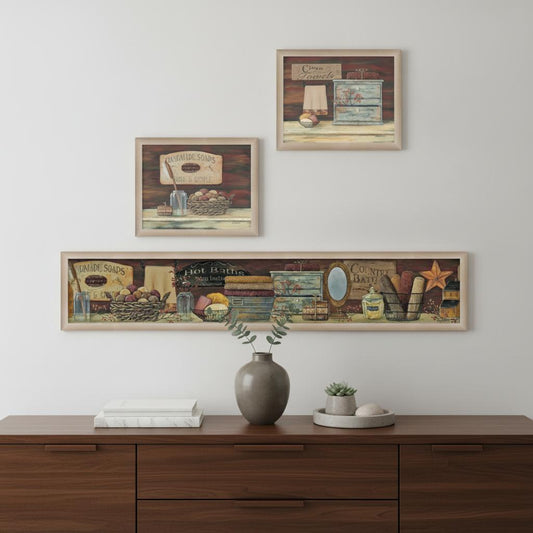 Set Of Three Country Bath I 2 Brown Framed Print Bathroom Wall Art